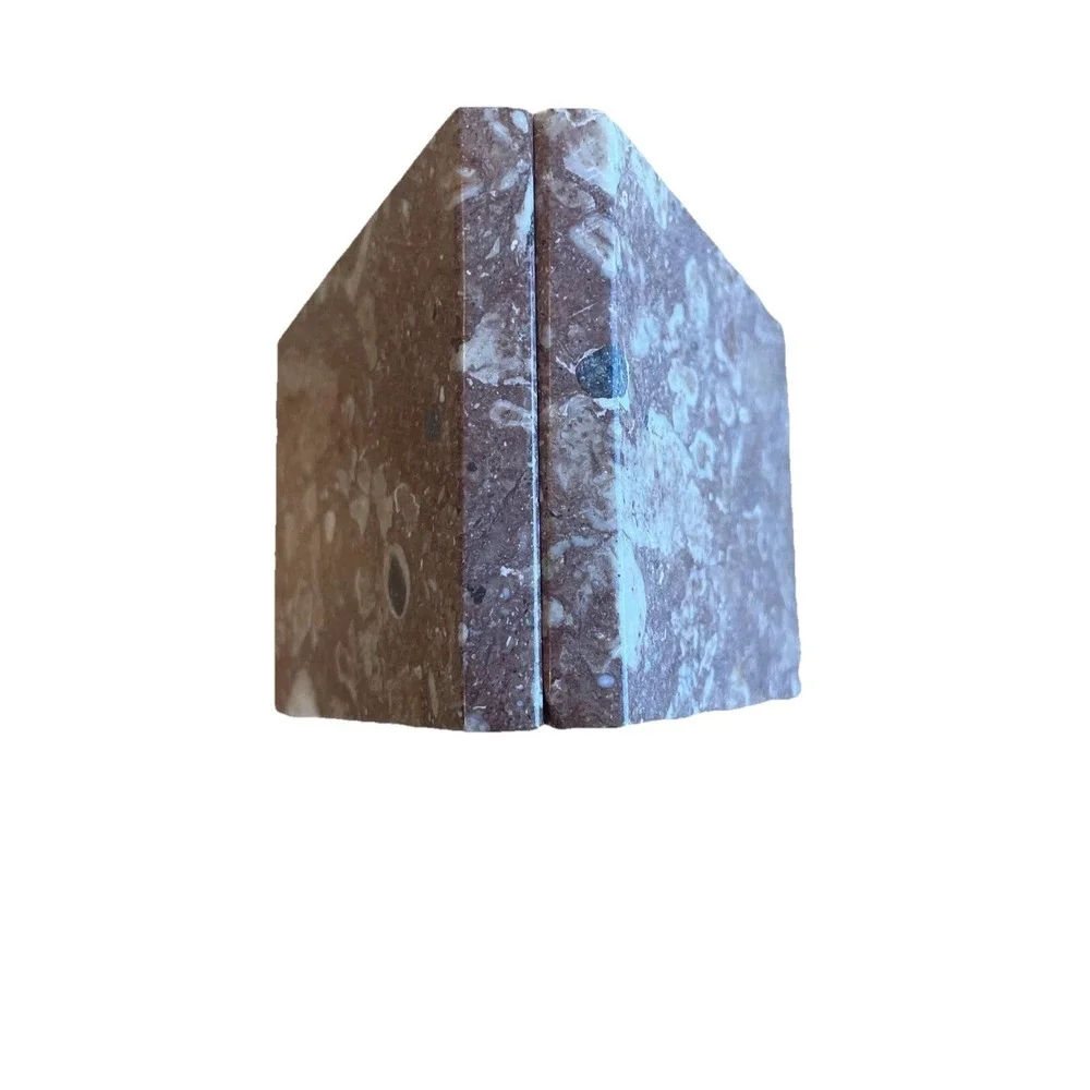 Vintage Pair Of Angular Coral Granite Bookends 4.3